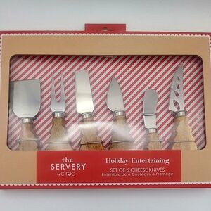 The Servery By Ciroa Holiday Entertaining Set Of 6 Cheese Knives W/Wood Handles
